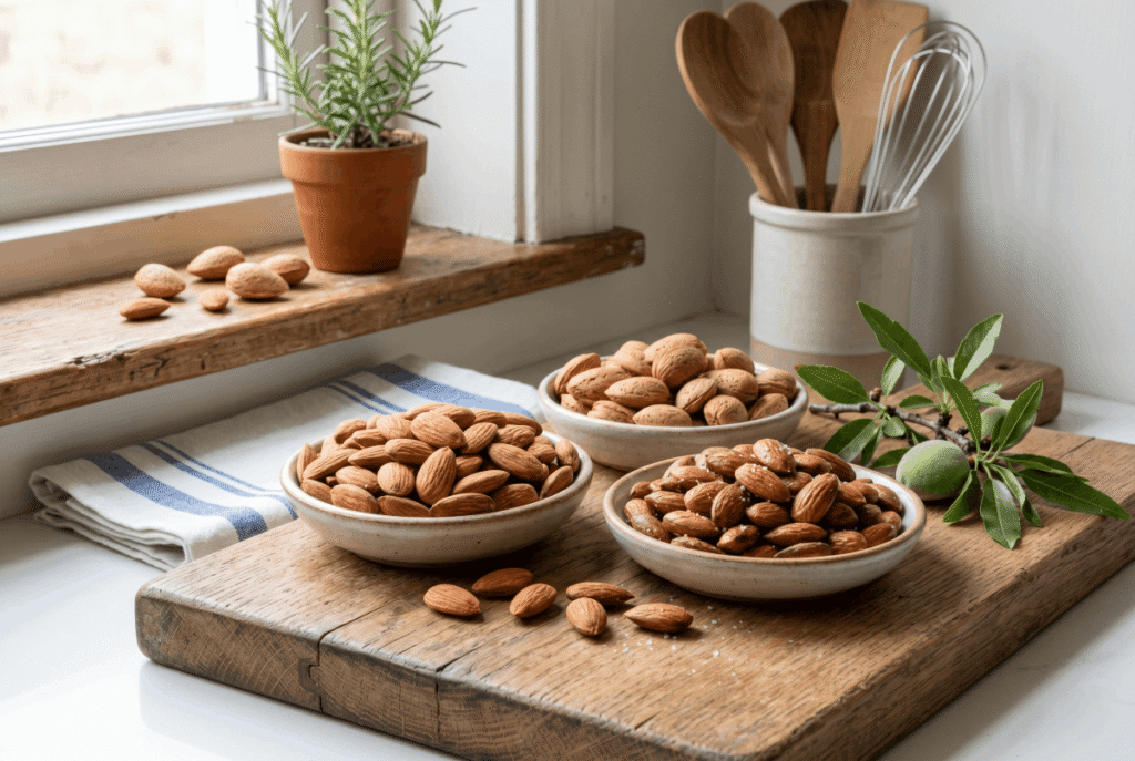 Almonds &mdash; 1 ounce (28.35 g) provides 3.5 g of fiber