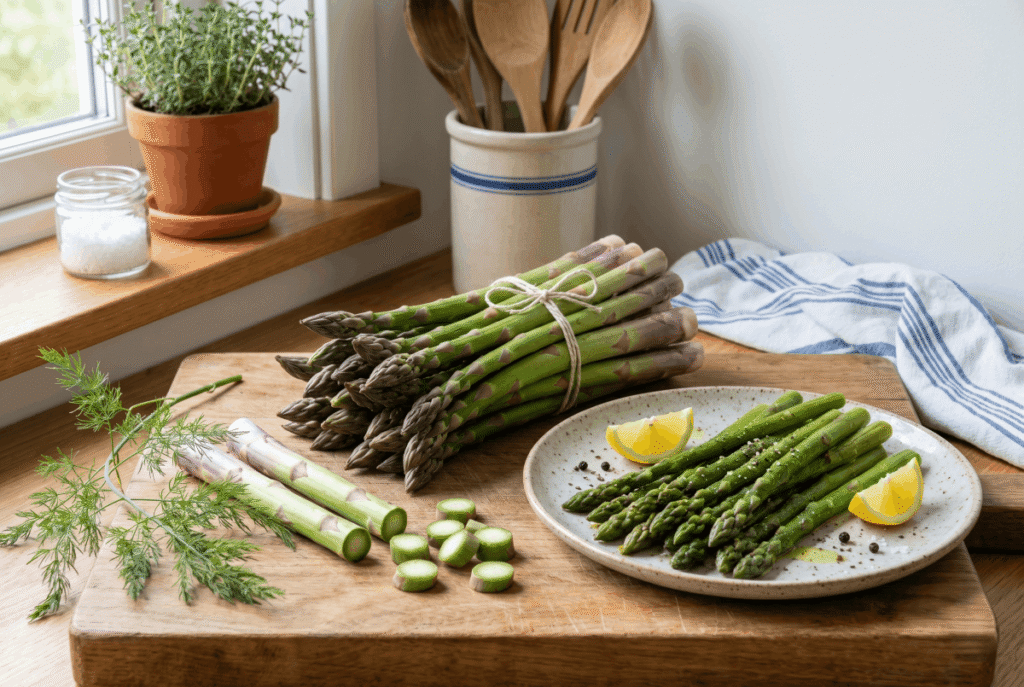 Asparagus &mdash; 1 cup of cooked (180 g) provides 3.5 g of fiber