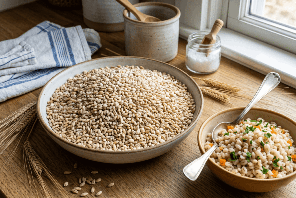 Barley &mdash; 1 cup of cooked (157 g) provides 6.0 g of fiber