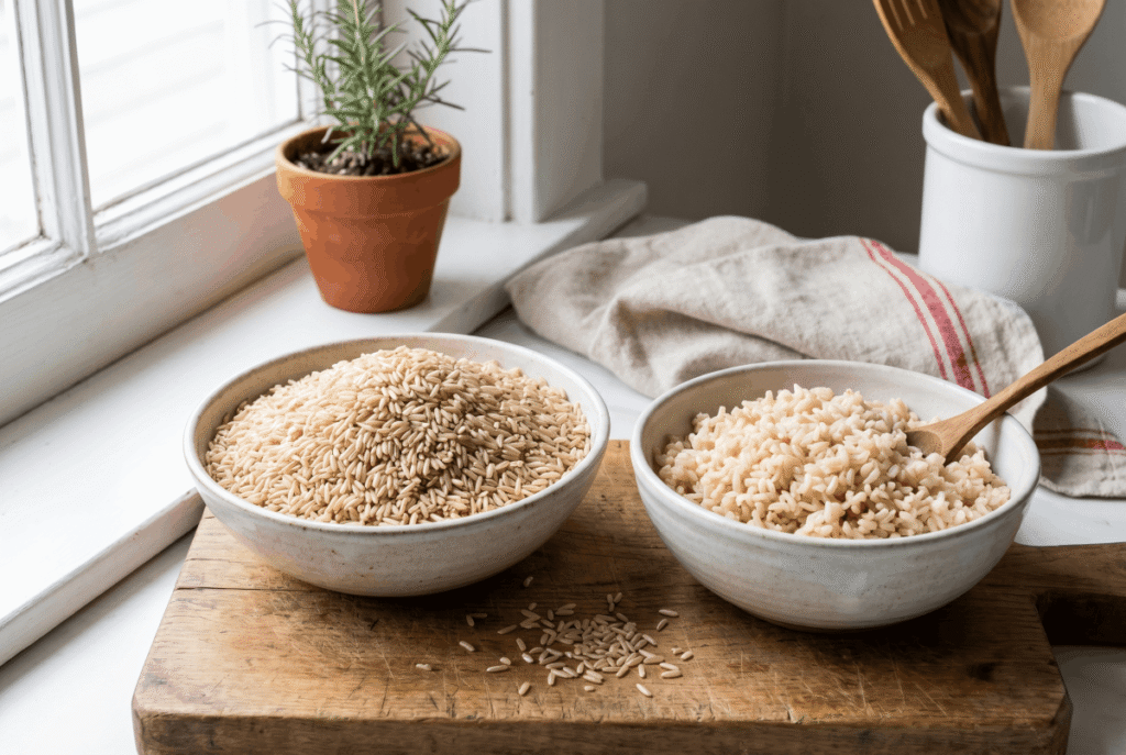 Brown Rice &mdash; 1 cup of cooked (195 g) provides 3.5 g of fiber