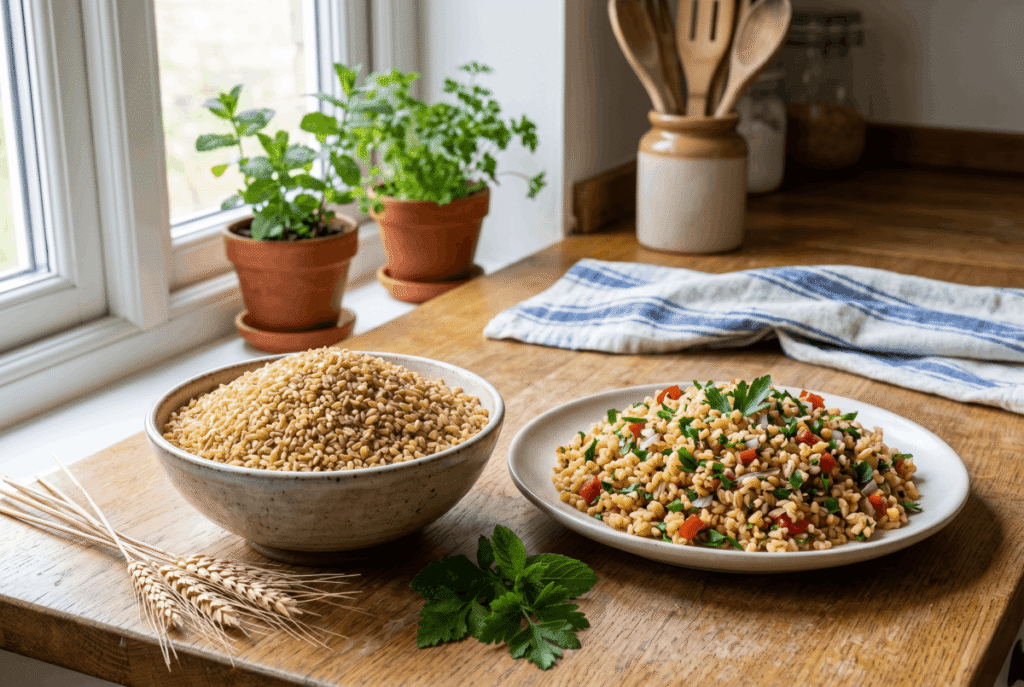 Bulgur Wheat &mdash; 1 cup of cooked (182 g) provides 8.0 g of fiber