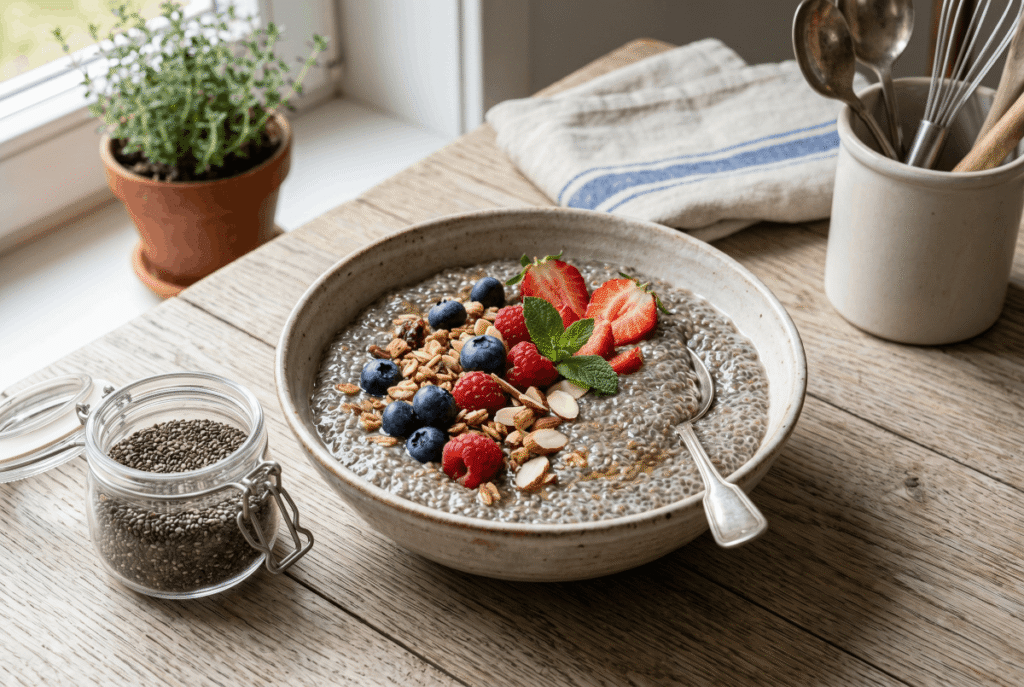 Chia Pudding &mdash; 1 serving (approx. 148 g) provides 10.0 g of fiber