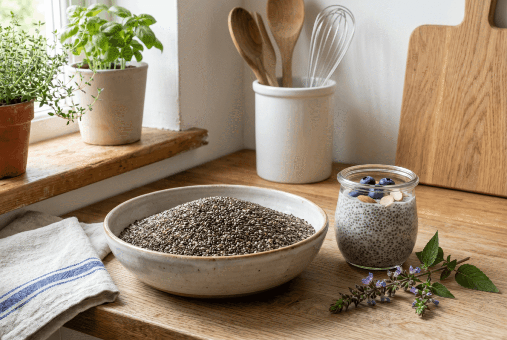 Chia Seeds &mdash; 1 ounce (28.35 g) provides 10.0 g of fiber