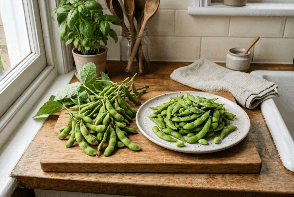 Edamame (Soybeans) &mdash; 1 cup of boiled (155 g) provides 8.0 g of fiber