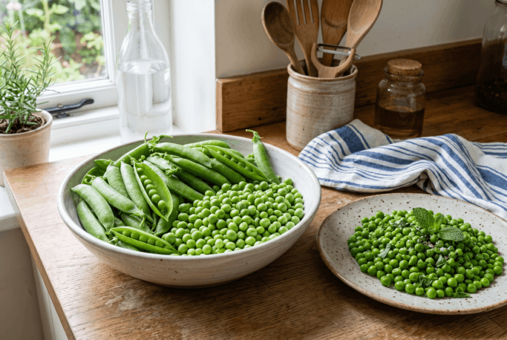 Green Peas &mdash; 1 cup of boiled (160 g) provides 9.0 g of fiber
