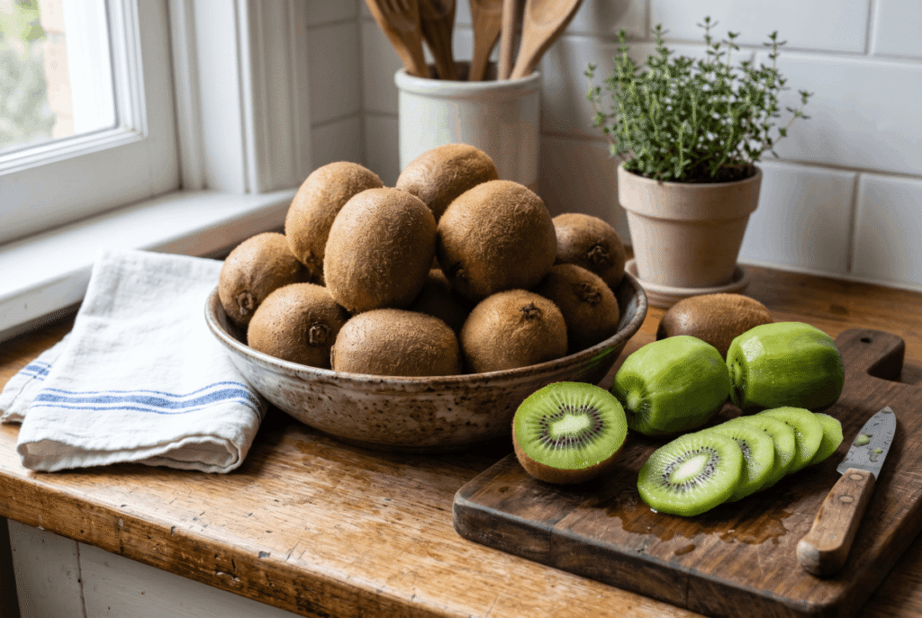Kiwi &mdash; 2 small (150 g) provides 4.5 g of fiber