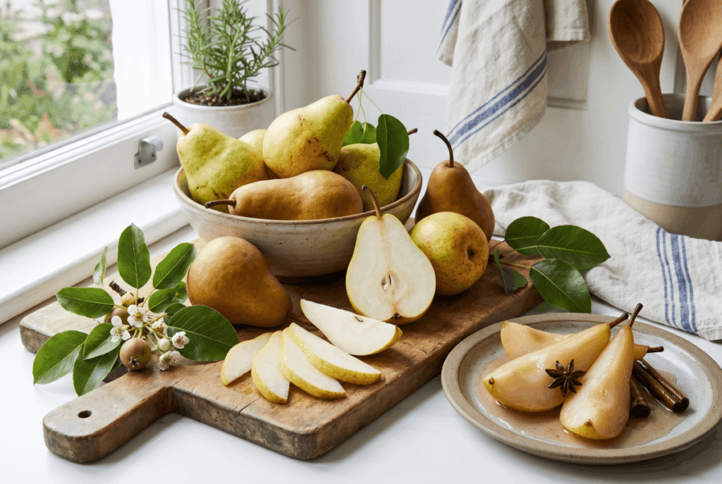 Pears (With Skin) &mdash; 1 medium (178 g) provides 5.5 g of fiber
