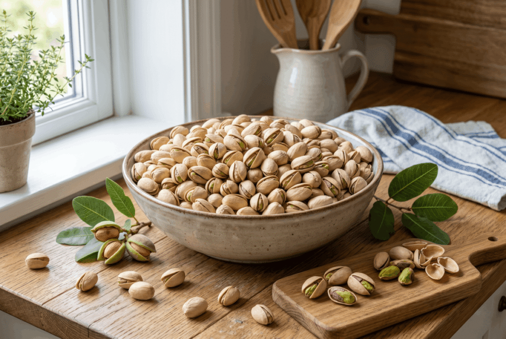 Pistachios &mdash; 1 ounce (28.35 g) provides 3.0 g of fiber