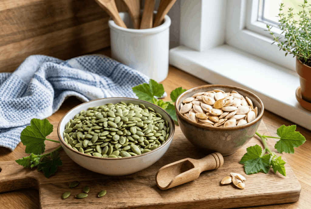 Pumpkin Seeds (Pepitas) &mdash; 1 ounce whole (28.35 g) provides 5.0 g of fiber