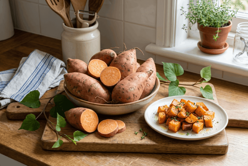 Sweet Potatoes (with Skin) &mdash; 1 medium baked (150 g) provides 4.0 g of fiber