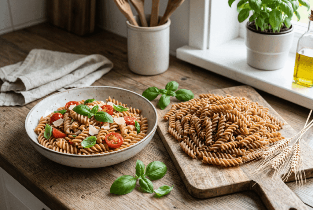 Whole-Wheat Pasta &mdash; 1 cup of cooked (151 g) provides 6.0 g of fiber